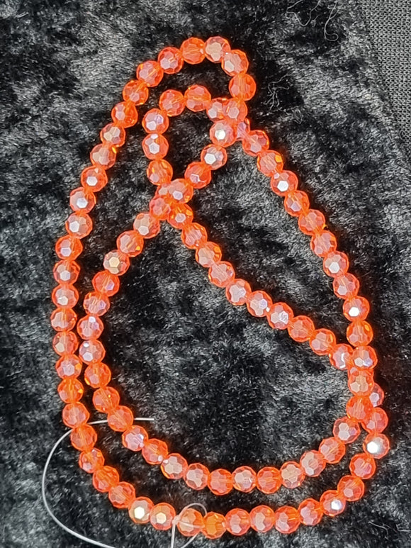4MM GLASS FACETED ROUND BEADS - AB PLATED ORANGE