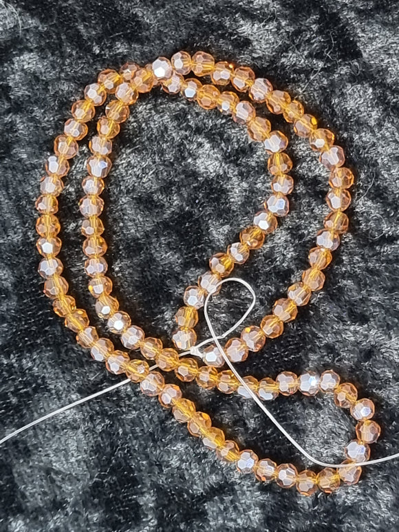 4MM GLASS FACETED ROUND BEADS - AB PLATED BROWN