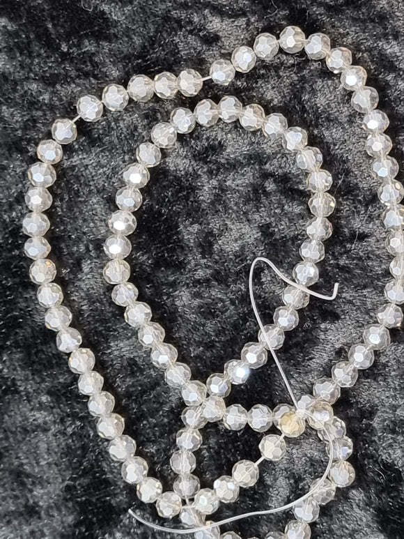 4MM GLASS FACETED ROUND BEADS - AB PLATED PALE COCOA