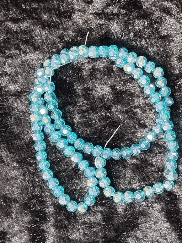 4MM GLASS FACETED ROUND BEADS - AB PLATED TEAL