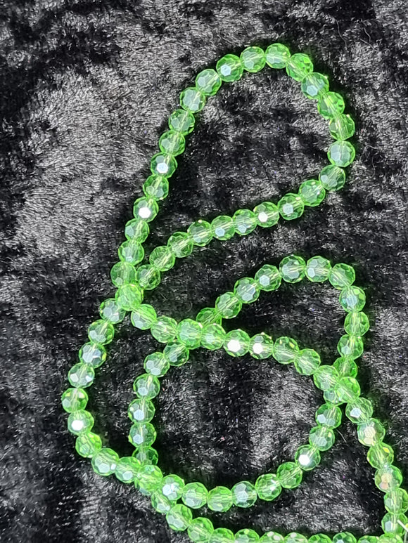 4MM GLASS FACETED ROUND BEADS - AB PLATED GREEN