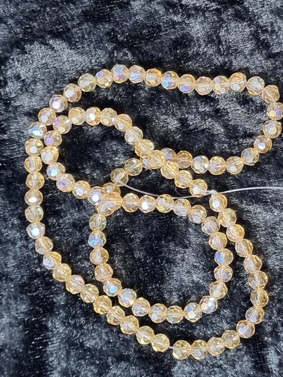 4MM GLASS FACETED ROUND BEADS - AB PLATED LIGHT BROWN