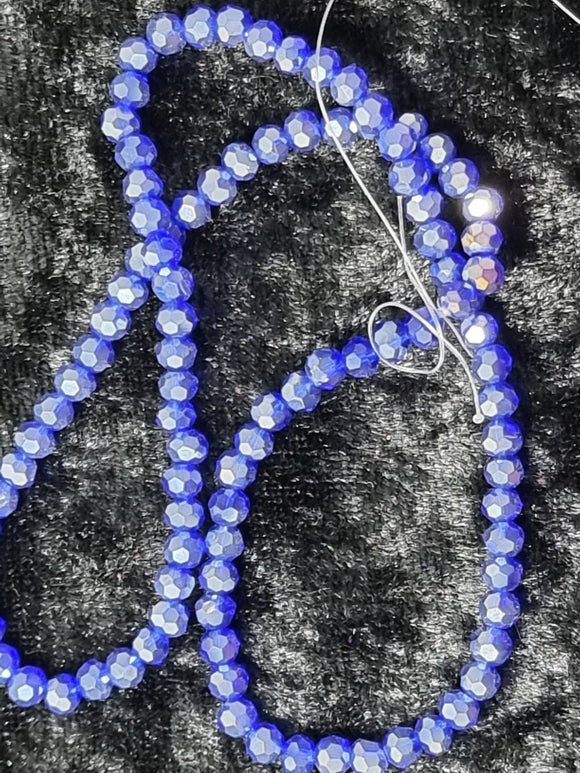 4MM GLASS FACETED ROUND BEADS - AB PLATED DARK BLUE