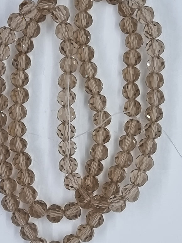 6MM GLASS FACETED BEADS - PALE COCOA