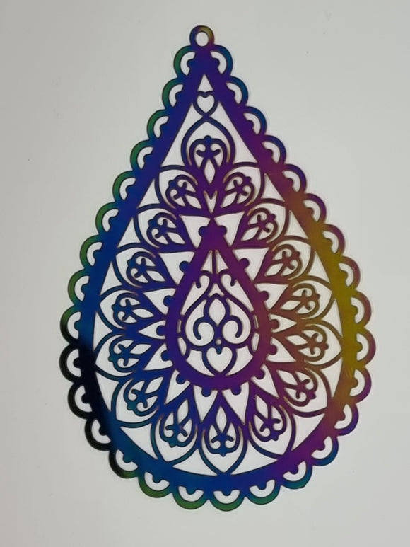 65X42X0.3MM 201 STAINLESS STEEL FILIGREE PENDANT/EARRING - RAINBOW ETCHED