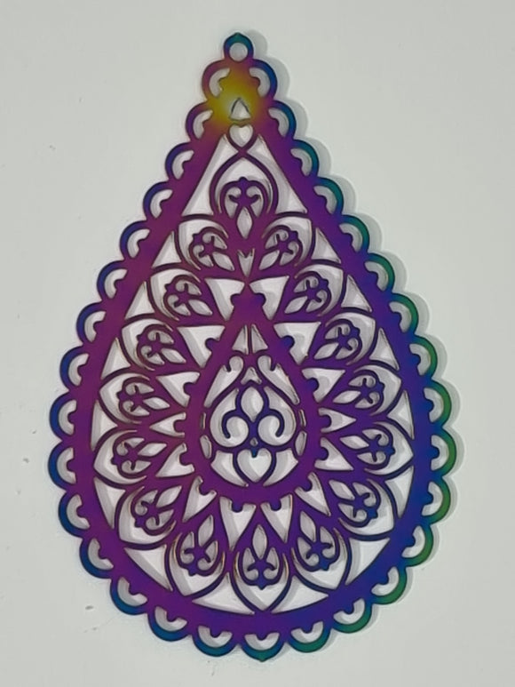54X35X0.3MM 201 STAINLESS STEEL FILIGREE PENDANT/EARRING - RAINBOW ETCHED