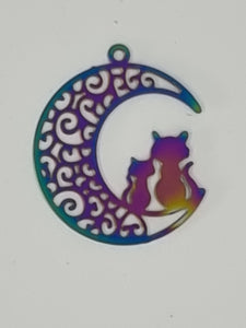22X19X0.3MM 201 STAINLESS STEEL FILIGREE PENDANT/EARRING - RAINBOW ETCHED