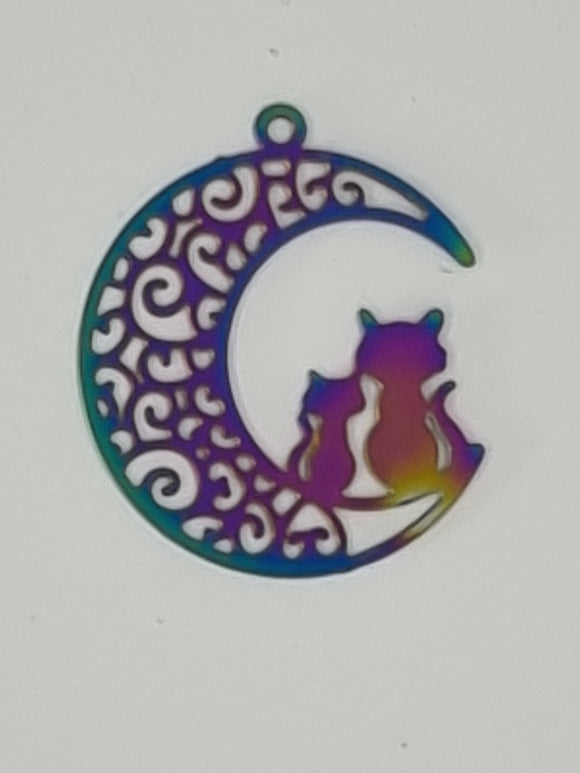22X19X0.3MM 201 STAINLESS STEEL FILIGREE PENDANT/EARRING - RAINBOW ETCHED
