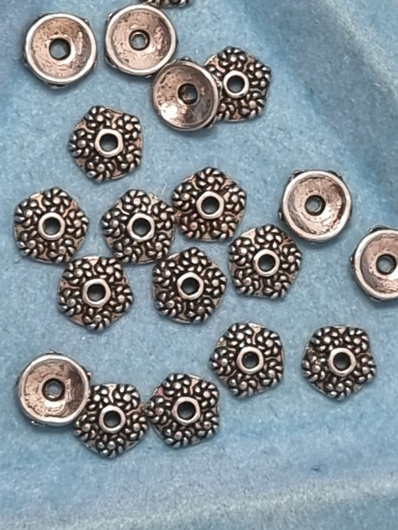 BEAD CAPS - ANTIQUE SILVER COLOUR - 8-9MM