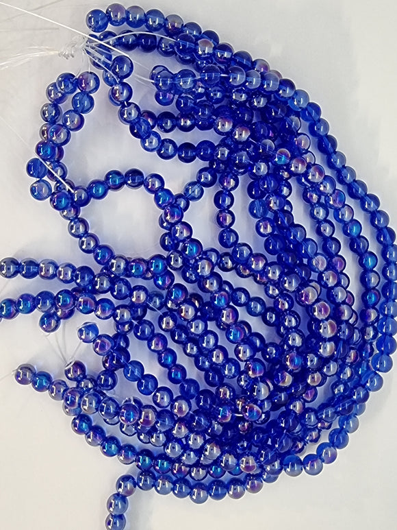 8MM GLASS BEADS - TRANSPARENT - ROYAL BLUE AB