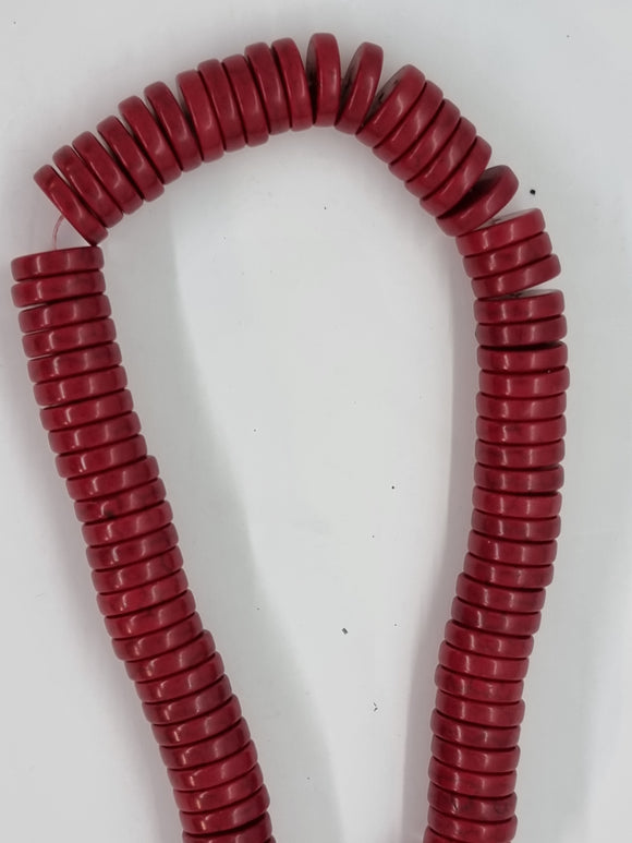 HEISHI BEADS - DYED SYNTH. TURQUOISE - 12MM - DARK RED