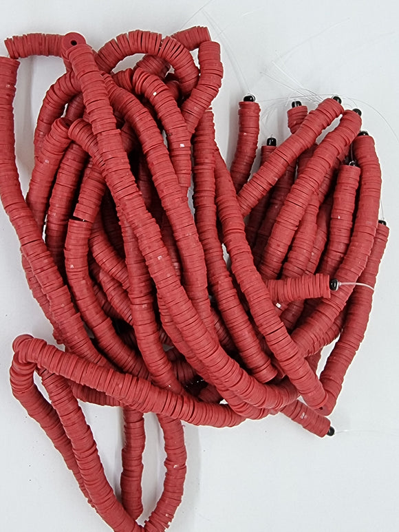 POLYMER CLAY HEISHI BEADS - 8MM - DARK RED