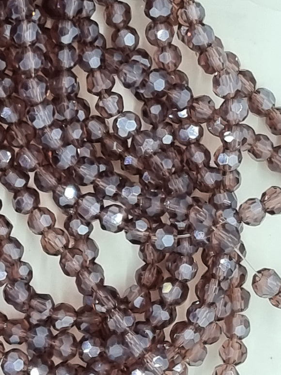4MM GLASS FACETED ROUND PEARL LUSTRE BEADS - PURPLE