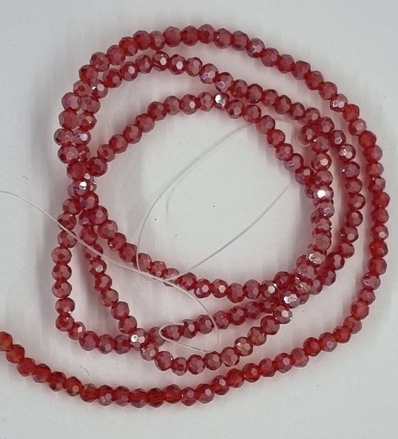 2X3MM GLASS FACETED ROUND ELECTROPLATED BEADS - RED