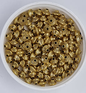 GOLD METAL -6.5x6.5mm TIBETAN STYLE BICONE BEADS - ANTIQUE GOLDEN