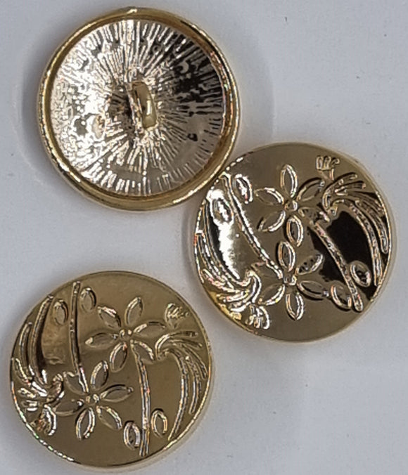 BUTTONS - 17X6MM 18K GOLD PLATED FLOWER PATTERN