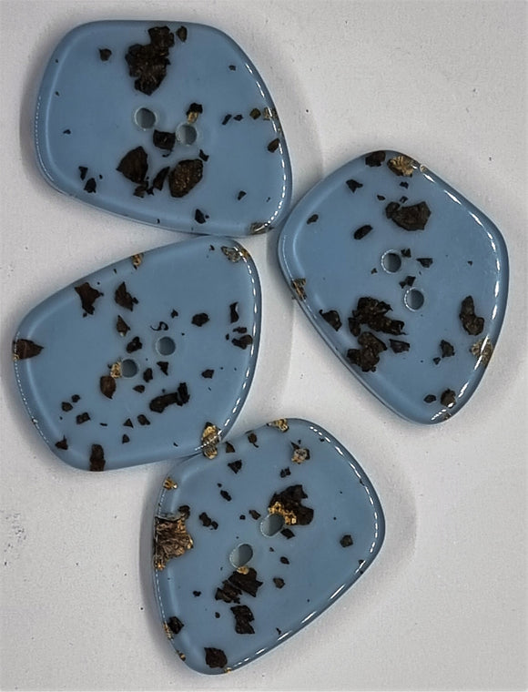 BUTTONS - 28.5X22X3.5MM RESIN POLYGON - BLUE/GREY