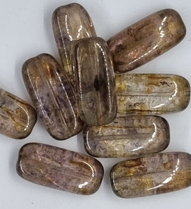21-22X10X5-5.5MM CZECH TRANS. RECTANGLE BEADS - BROWN
