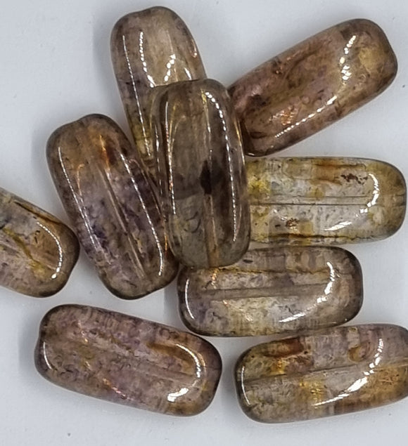 21-22X10X5-5.5MM CZECH TRANS. RECTANGLE BEADS - BROWN