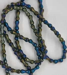 BONE BEADS - 8X3.5MM - BLUE RAINBOW AB PLATED