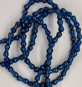 BONE BEADS - 8X3.5MM - ELECTRIC BLUE AB PLATED