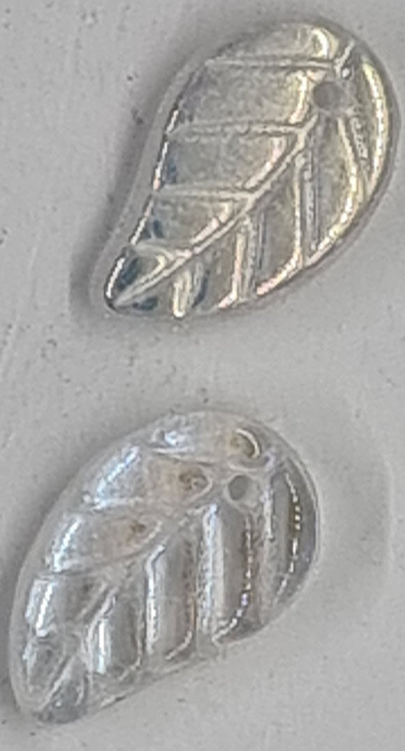 15X9-9.5X3MM CZECH LAMPWORK LEAVES - CLEAR AB