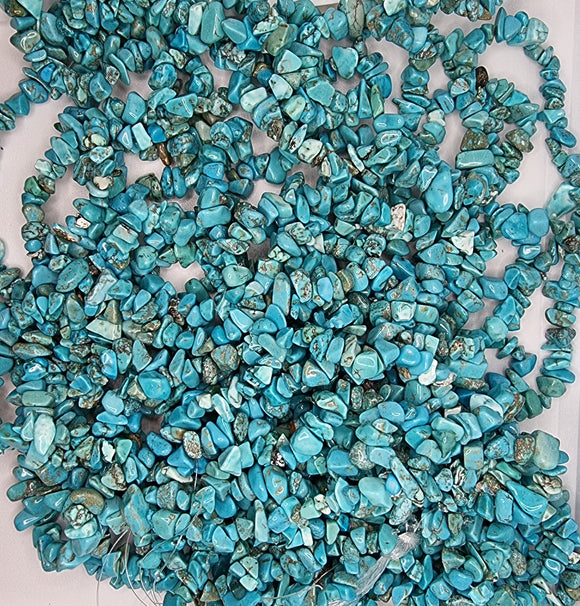 GEMSTONE BEAD CHIPS - DYED NATURAL HOWLITE - DARK TURQUOISE