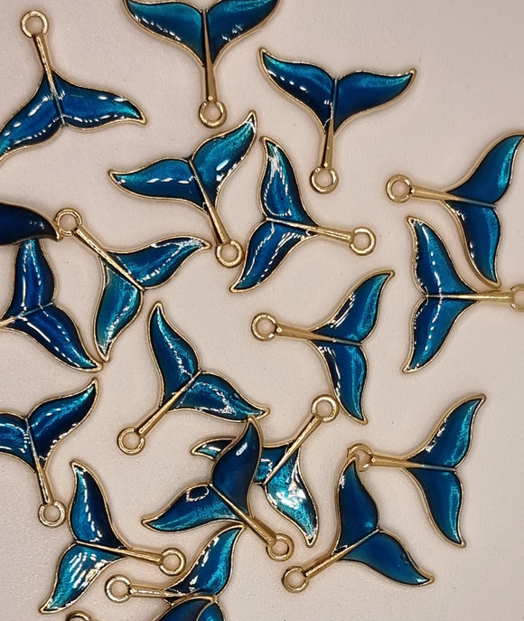 CHARMS - WHALE TAILS - ENAMEL - 17 X 20MM BLUE/TEAL COLOUR