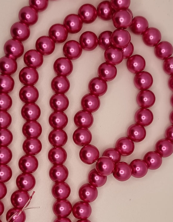8MM GLASS ROUND PEARLS - FUCHSIA