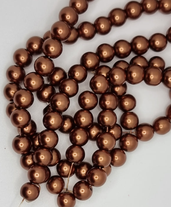 8MM GLASS ROUND PEARLS - BRONZE CHOCOLATE