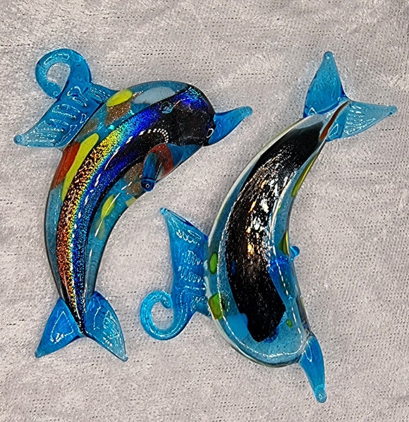 PENDANT - GLASS/DICHROIC DOLPHIN - 68 X 48MM - BLUE