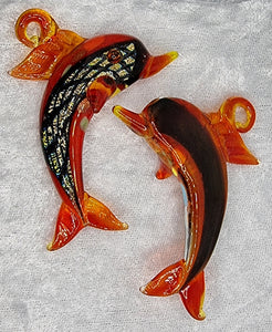 PENDANT - GLASS/DICHROIC DOLPHIN - 68 X 48MM - RED