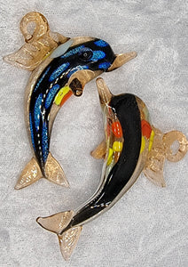 PENDANT - GLASS/DICHROIC DOLPHIN - 68 X 48MM - AMBER