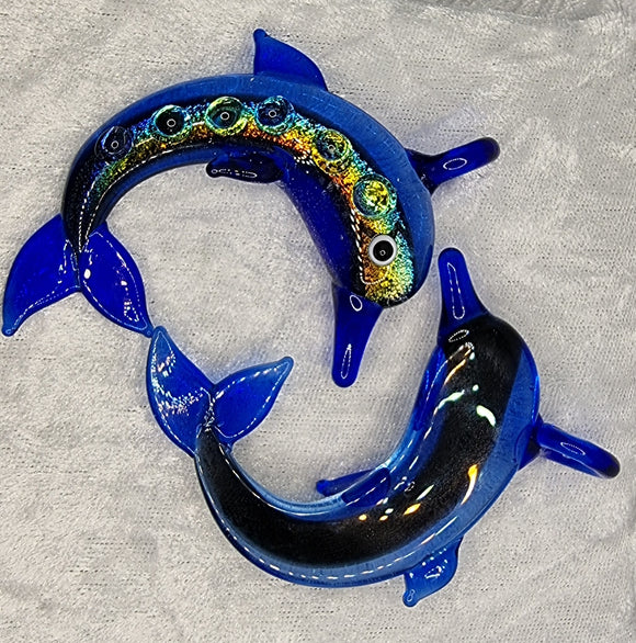 PENDANT - GLASS/DICHROIC DOLPHIN - 75 X 55MM - BLUE
