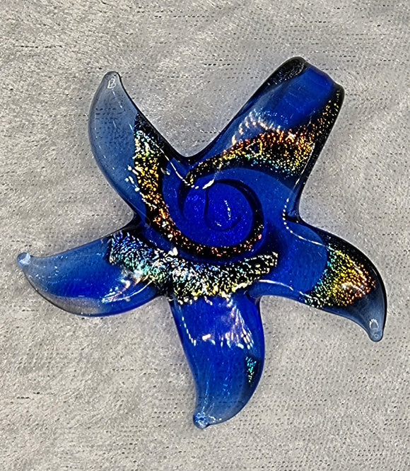 PENDANT - GLASS/DICHROIC STARFISH - 58 X 58MM - ROYAL BLUE