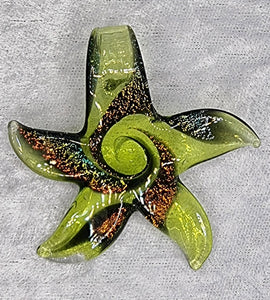 PENDANT - GLASS/DICHROIC STARFISH - 58 X 58MM - OLIVE