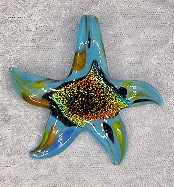 PENDANT - GLASS/DICHROIC STARFISH - 58 X 58MM - SKY BLUE