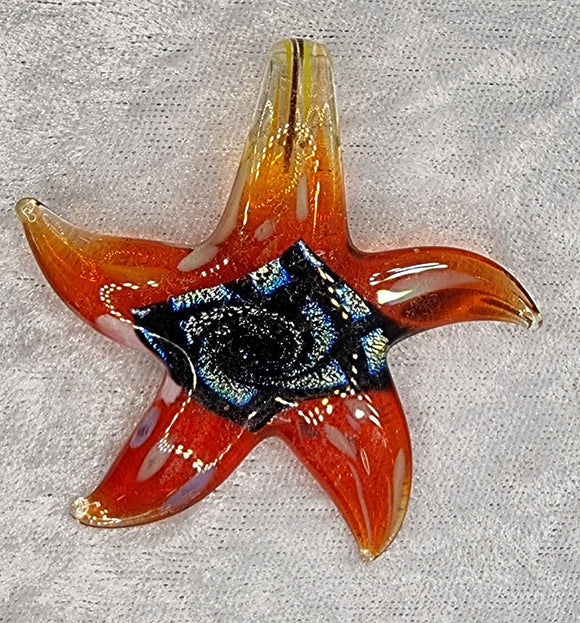 PENDANT - GLASS/DICHROIC STARFISH - 58 X 58MM - RED