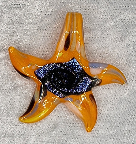 PENDANT - GLASS/DICHROIC STARFISH - 58 X 58MM - ORANGE