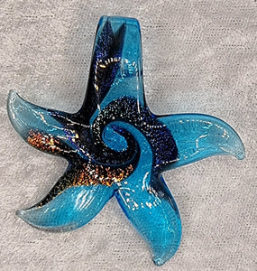 PENDANT - GLASS/DICHROIC STARFISH - 58 X 58MM - MEDIUM BLUE