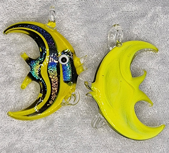 PENDANT - GLASS/DICHROIC ANGEL FISH - 50 X 38MM - YELLOW