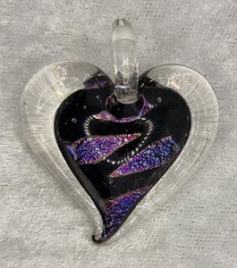 PENDANT - HEART - 40 X 35MM GLASS/DICHROIC - PURPLE