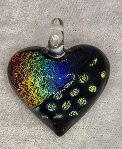 PENDANT - HEART - 40 X 35MM GLASS/DICHROIC - MULTI COLOUR
