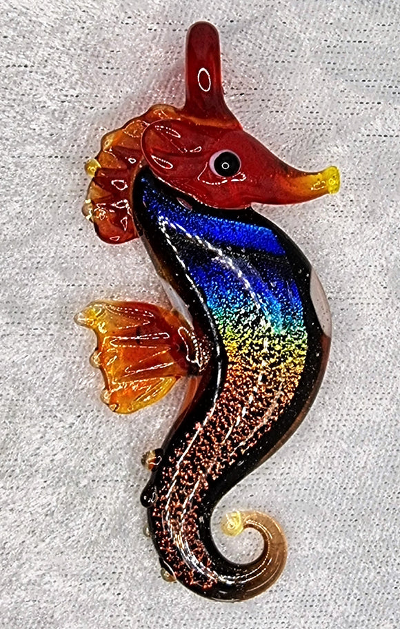 PENDANT - GLASS/DICHROIC SEA HORSE - 72 X 32MM - RED