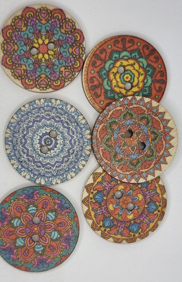 BUTTONS - 25MM WOODEN - MIXED PATTERNS