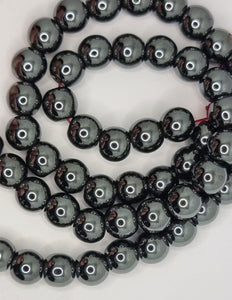 8MM NON-MAGNETIC SYNTHETIC HEMATITE BLACK ROUND BEADS