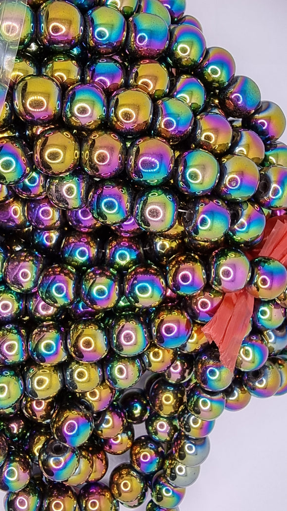 10MM NON-MAGNETIC SYNTHETIC HEMATITE MULTI COLOUR ROUND BEADS