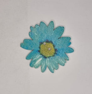 BUTTONS - 33X33MM WOODEN FLOWER - BLUE