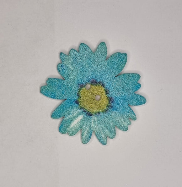 BUTTONS - 33X33MM WOODEN FLOWER - BLUE