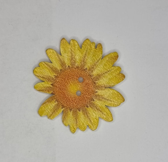 BUTTONS - 33X33MM WOODEN FLOWER - YELLOW